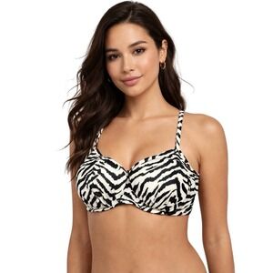 Shade & Shore Zebra Print Underwire Bikini Top Cream Black 34D New